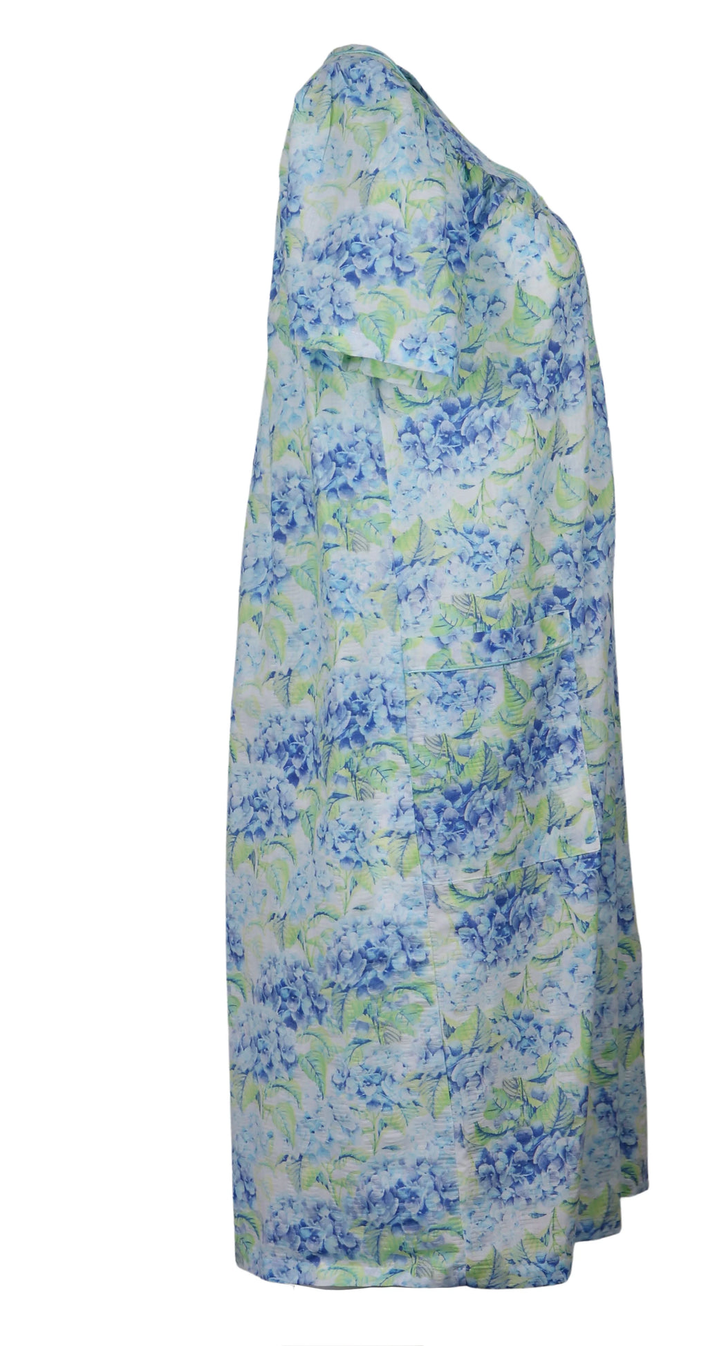 Blue Hydrangea Snap-Front Duster Robe With Pockets Q373