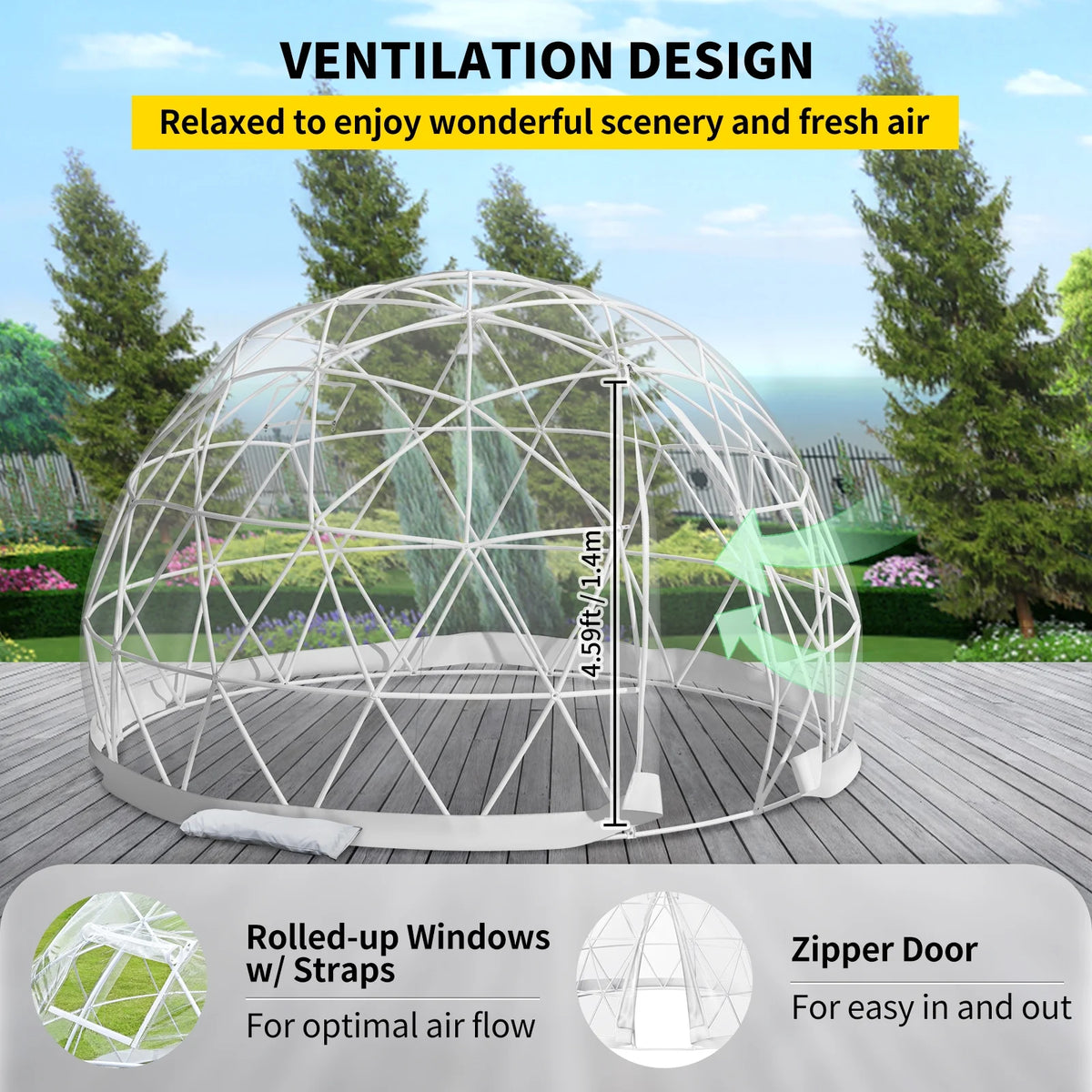 9.5ft PVC Geodesic Dome Bubble Tent with Door and Windows P985878