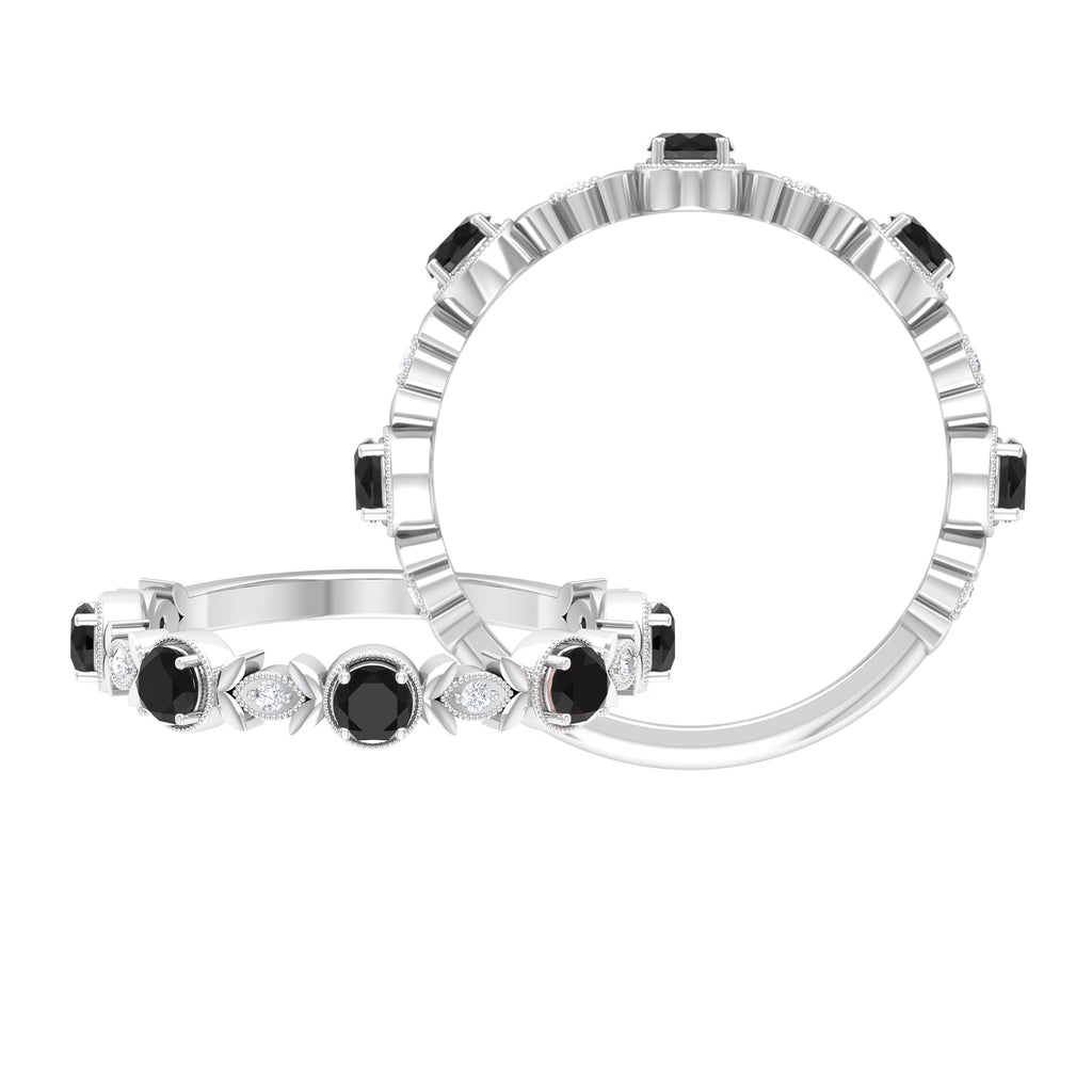 Black Spinel Ring Half Eternity Ring, 925 Sterling Silver, US 4.00 S644