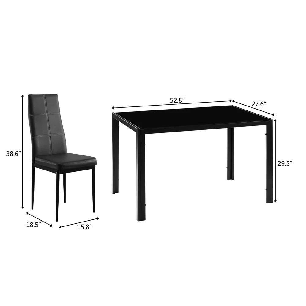 7 Pcs Glass Dining Table Set with 6 Chairs, Black R538090