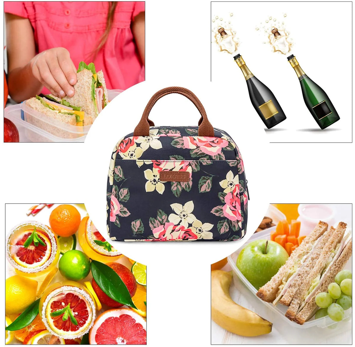 Insulated Lunch Bag Cooler Bag Thermal Lunch Box Water-resistant Tote Bag (Peony) J11692