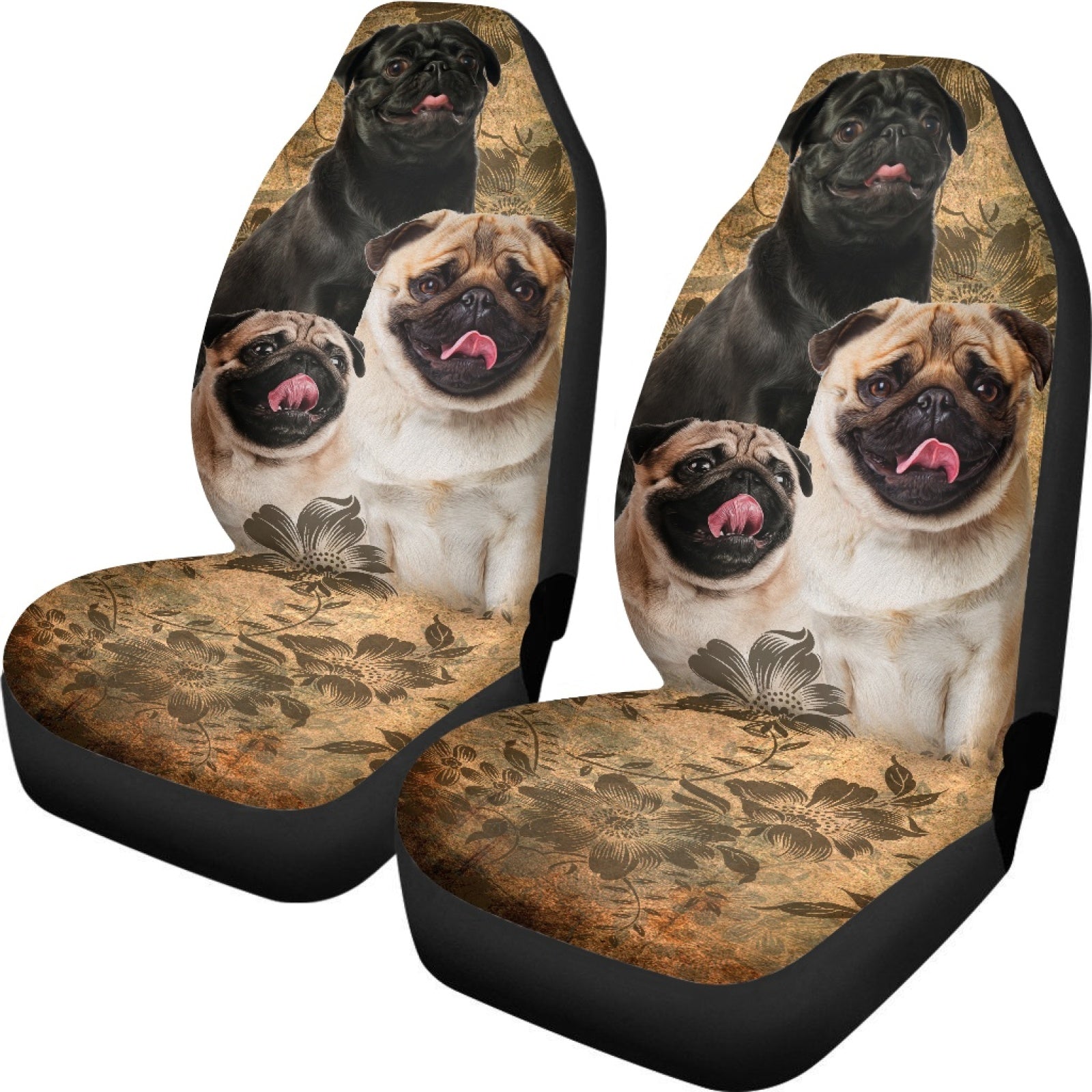 Pug Dog Floral Print Seat Covers, Set of 2 Pcs Y816