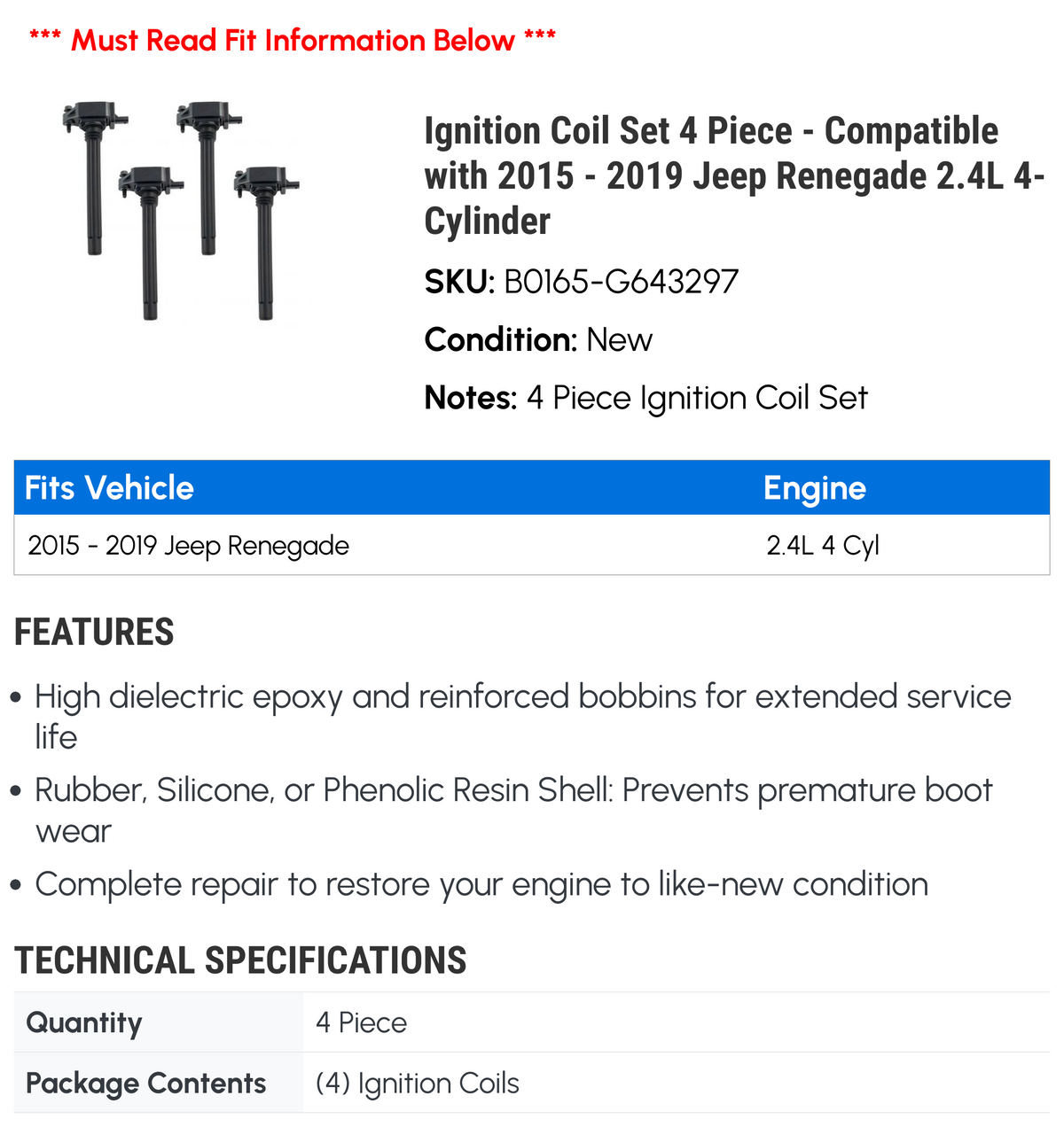 Ignition Coil Set 4 Piece N7337