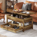 Rustic Brown Wood Lift Top Coffee Table with 2 Storage Drawers F8575