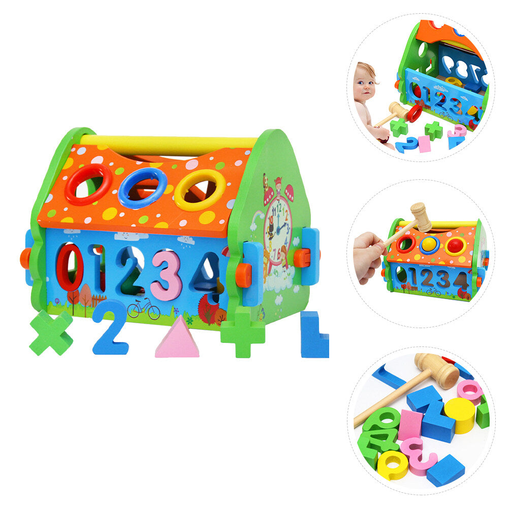 Wooden House Building Block Numbers Shape Matching Game Playset D422233