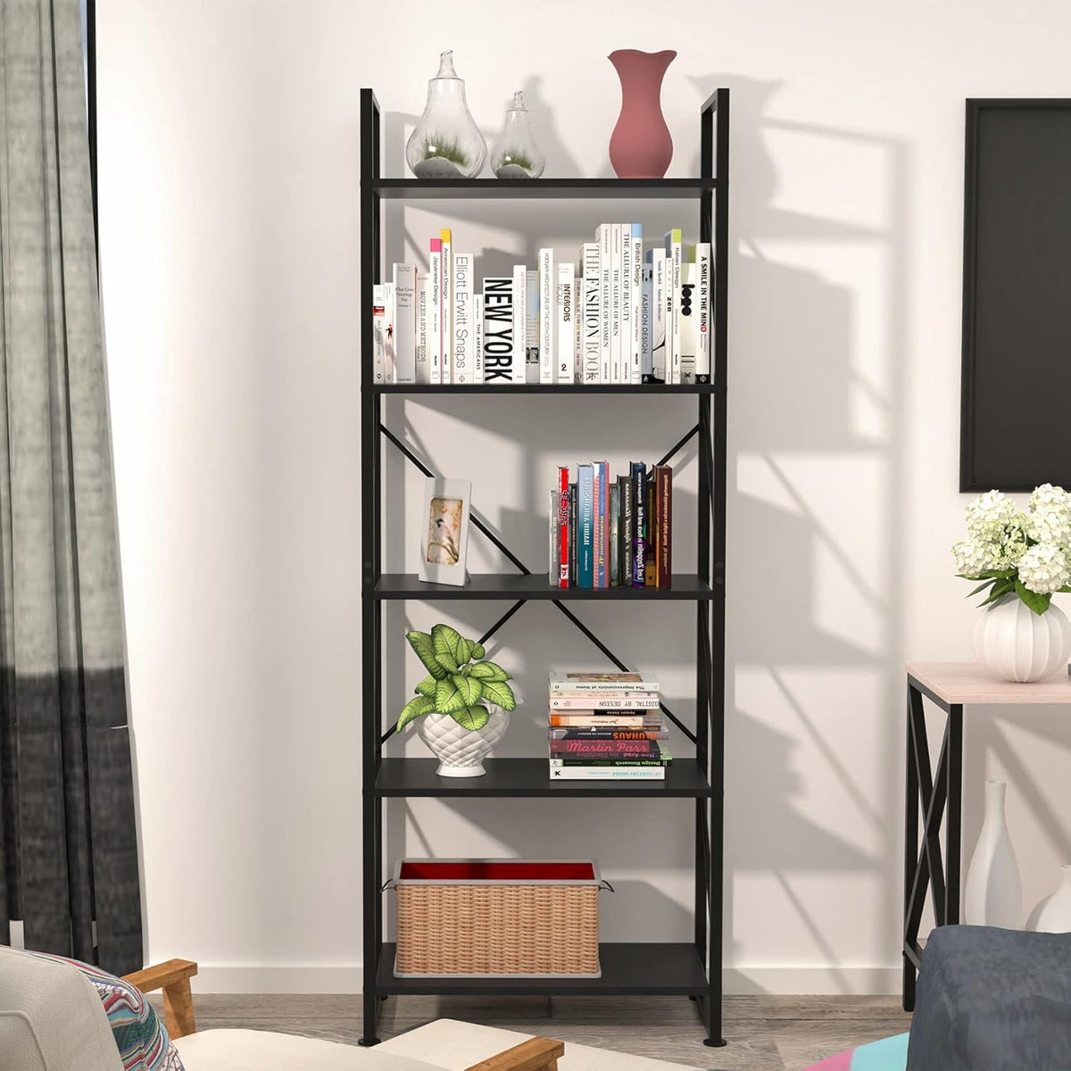 5 Tier Industrial Ladder Shelf Bookcase F3318