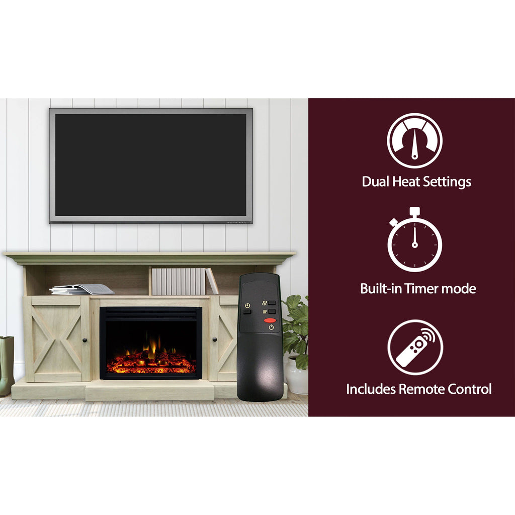 62-in. Electric Fireplace Mantel with Deep Log Insert, Sandstone L451052