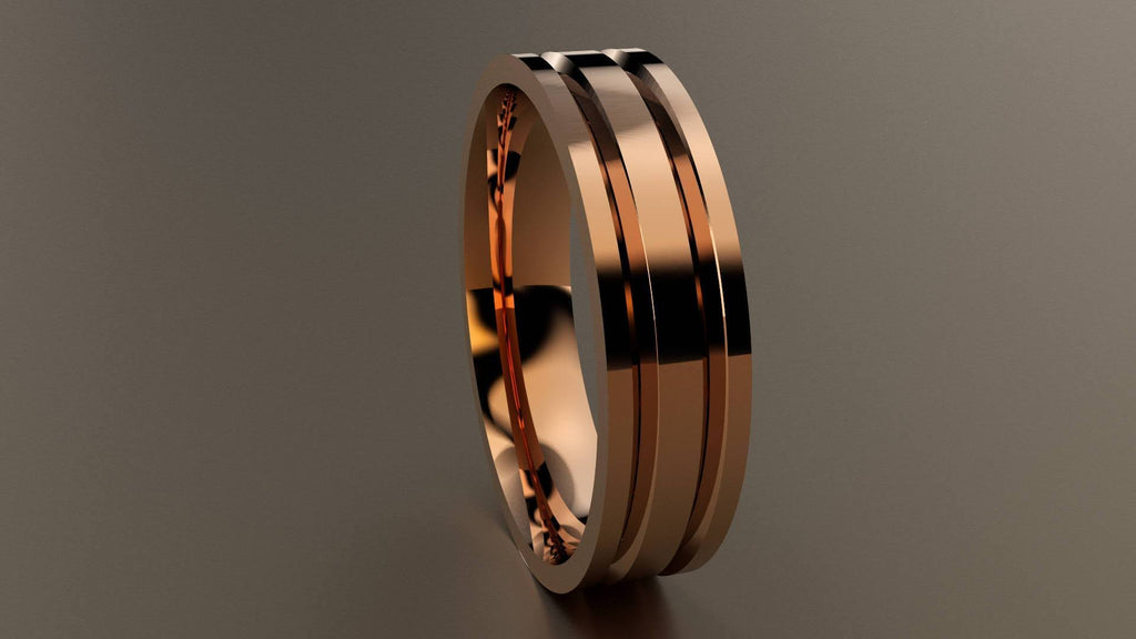 Polished Rose Gold 6mm Double V Groove Wedding Band 7 R921