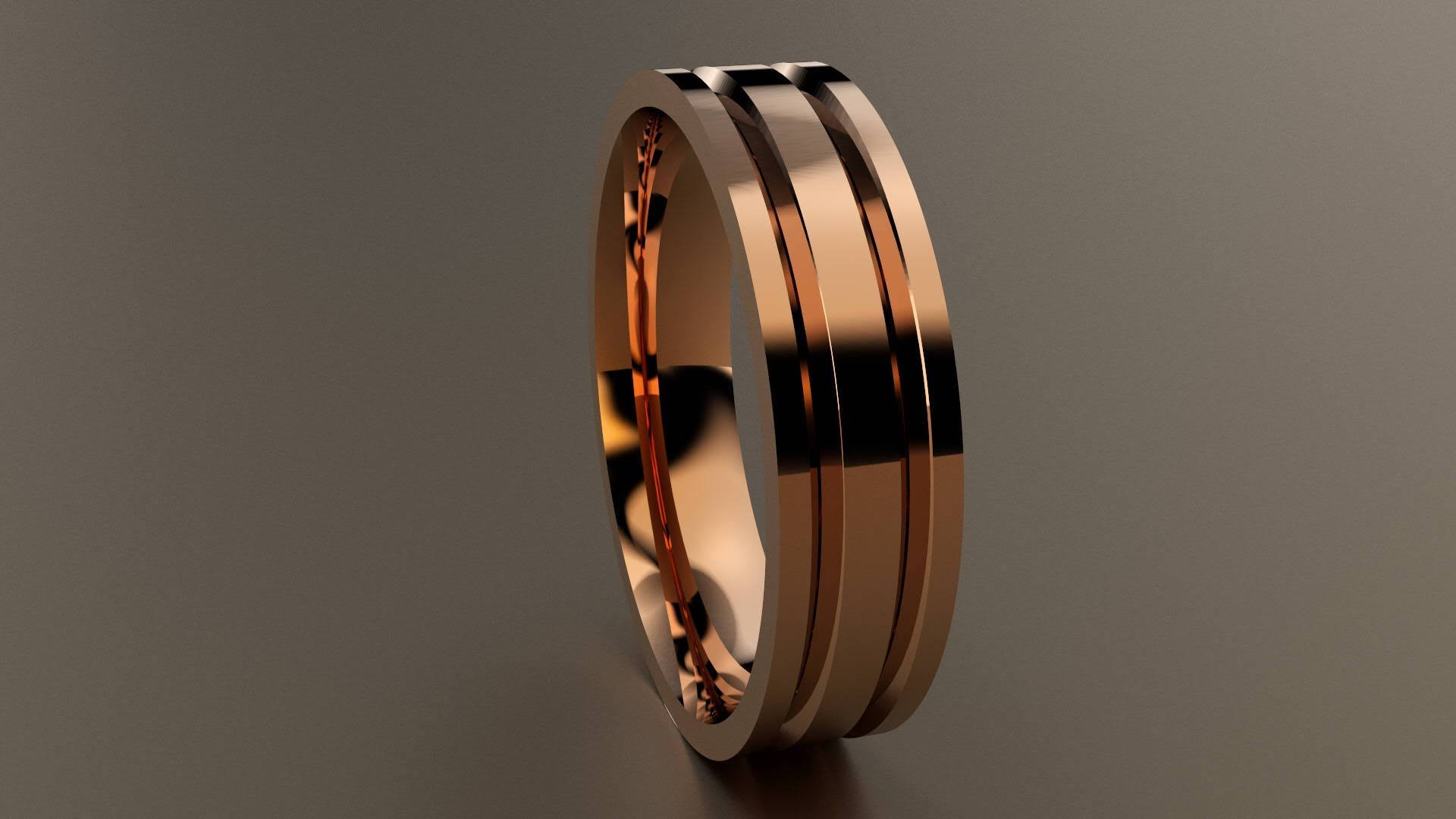 Polished Rose Gold 6mm Double V Groove Wedding Band 7 R921
