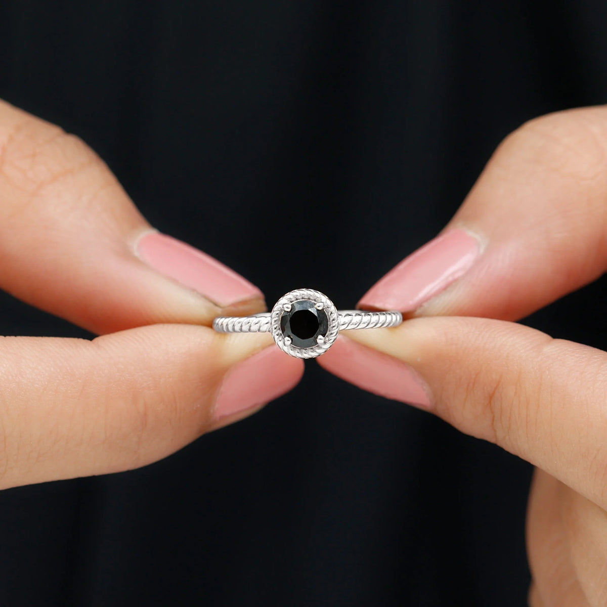 Natural Black Onyx Solitaire Ring, 925 Sterling Silver, US 4.00 X594