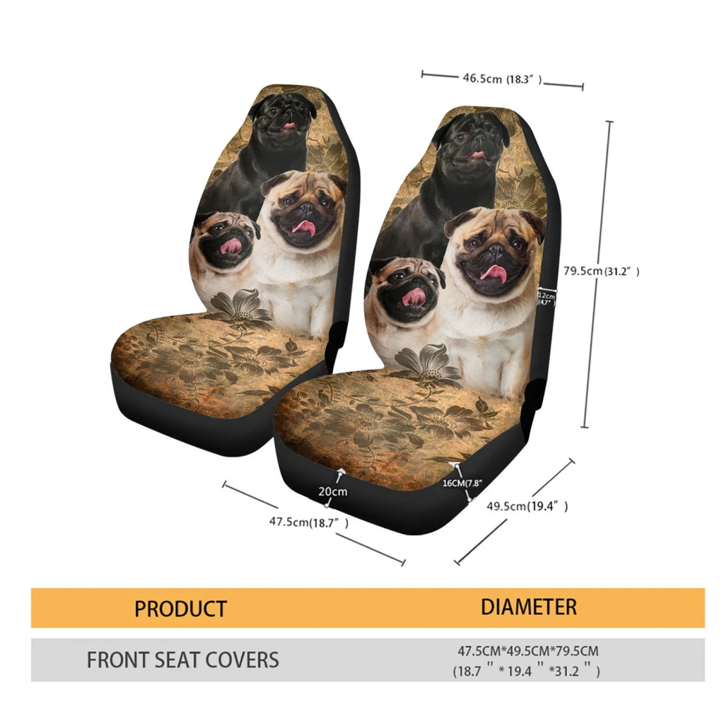 Pug Dog Floral Print Seat Covers, Set of 2 Pcs Y816