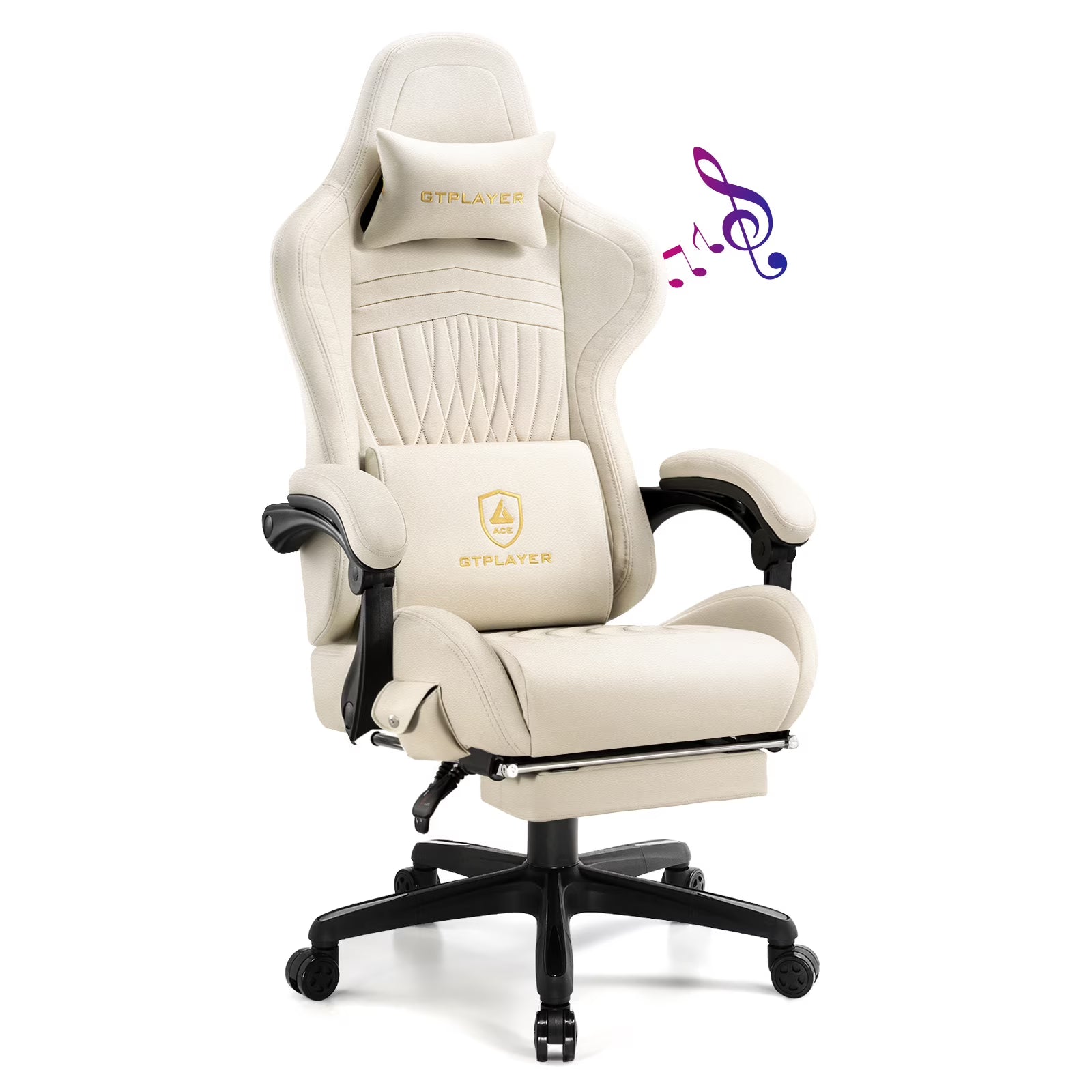 Ivory PVC Leather Gaming Chair with Footrest E600