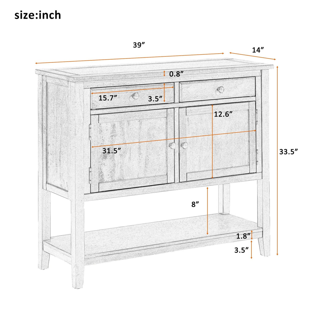 Green Console Table with 2 Drawers and 2 Cabinets F1978
