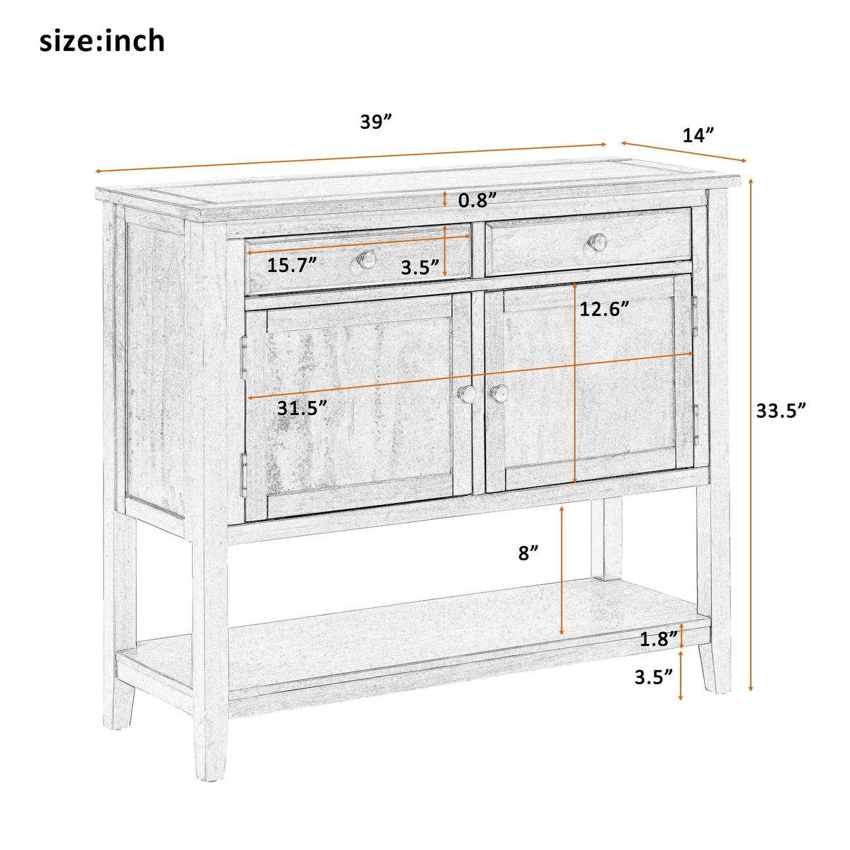 Green Console Table with 2 Drawers and 2 Cabinets F1978