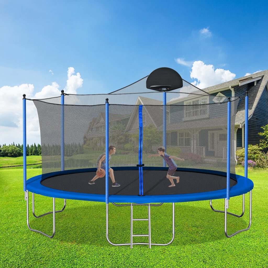 14FT Kids Trampoline with Basketball Hoop and Ladder X2410