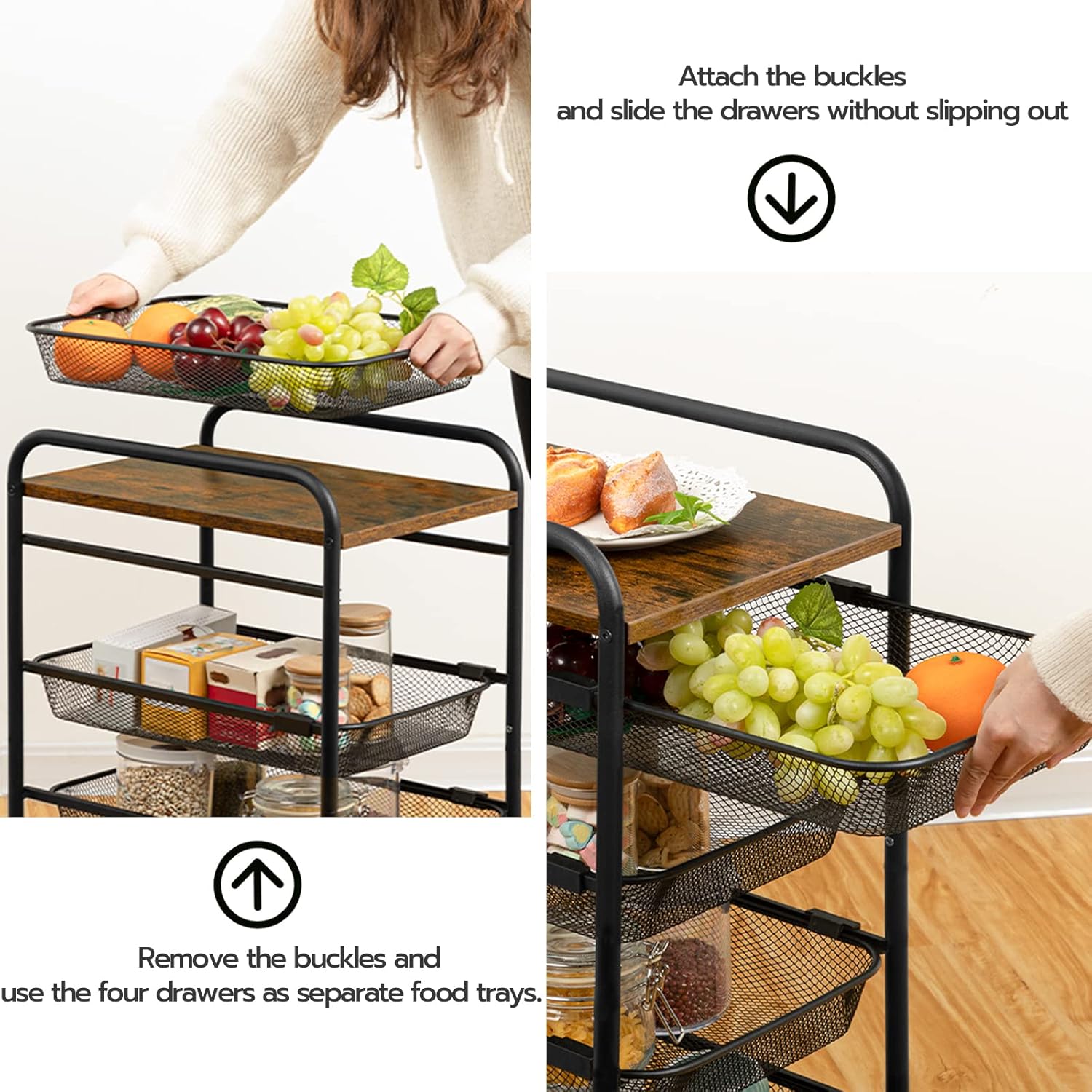 5 Tier Rolling Cart with Mesh Drawers and Wheels D335894