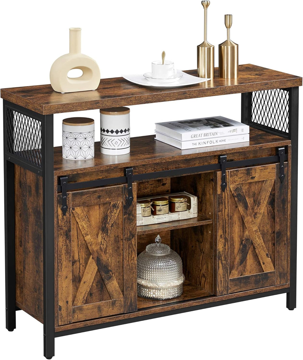 Rustic Brown and Black Buffet Cabinet with Adjustable Shelf J98767