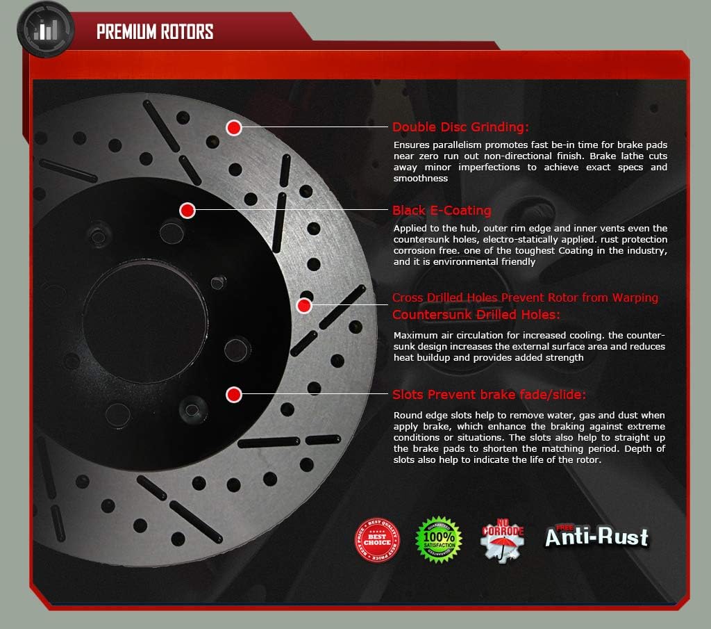 Front ECoat Drill&Slot Brake Rotors Pad Fit 08-13 Infiniti G37 w/Akebono Caliper F144903