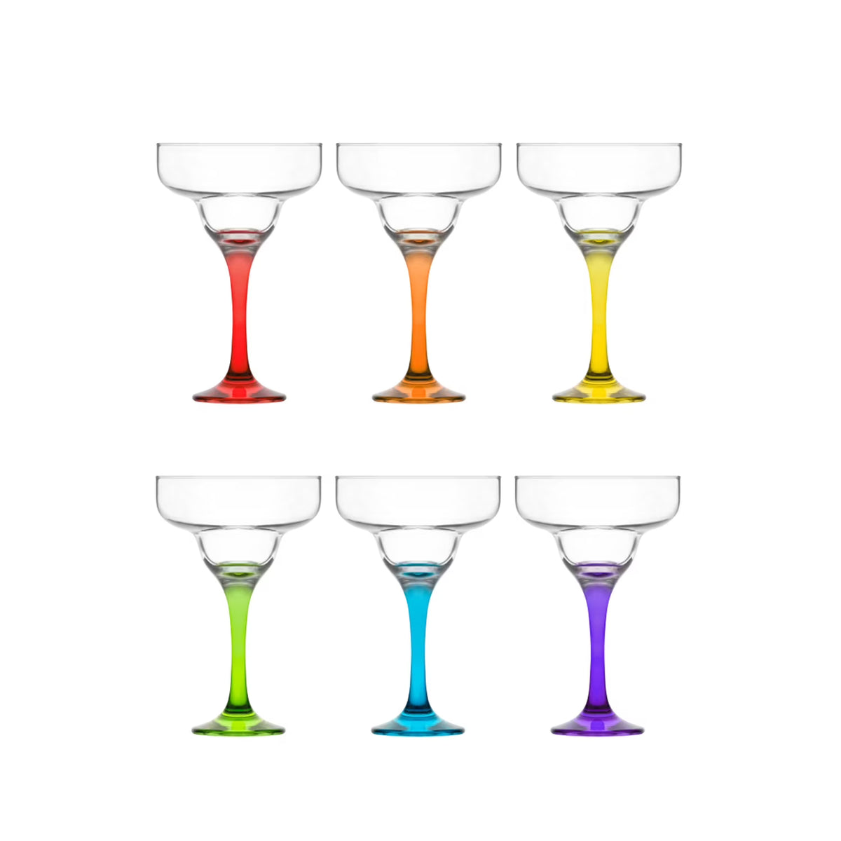 Set of 6 Margarita Glasses with Multi Colored Stems G1879