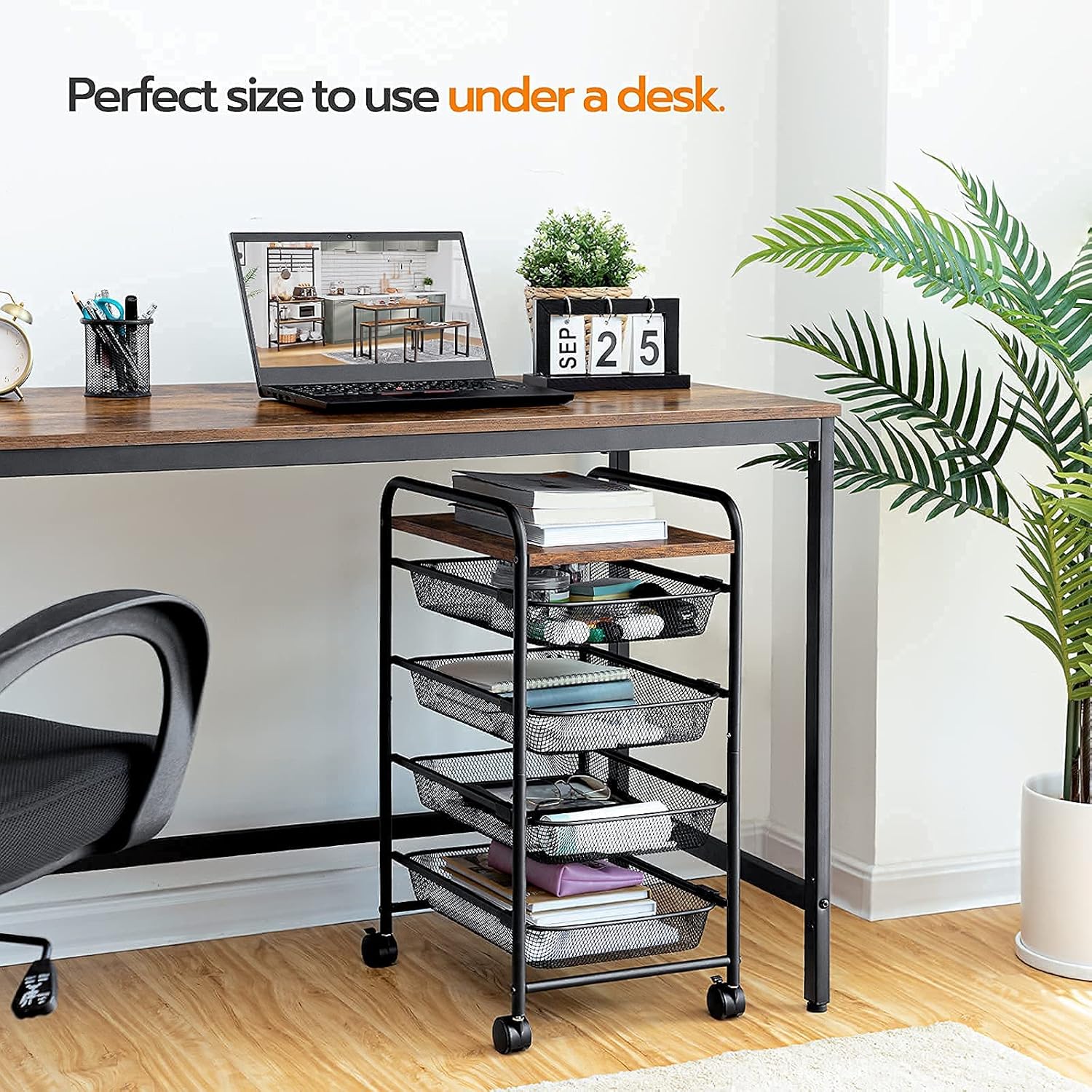 5 Tier Rolling Cart with Mesh Drawers and Wheels D335894