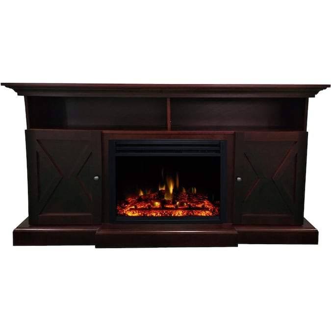 62-in. Electric Fireplace Mantel with Deep Log Insert, Sandstone L451052