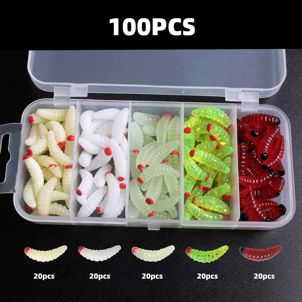 100pcs Boxed Fishing Soft Bait Artificial Maggots Q31599