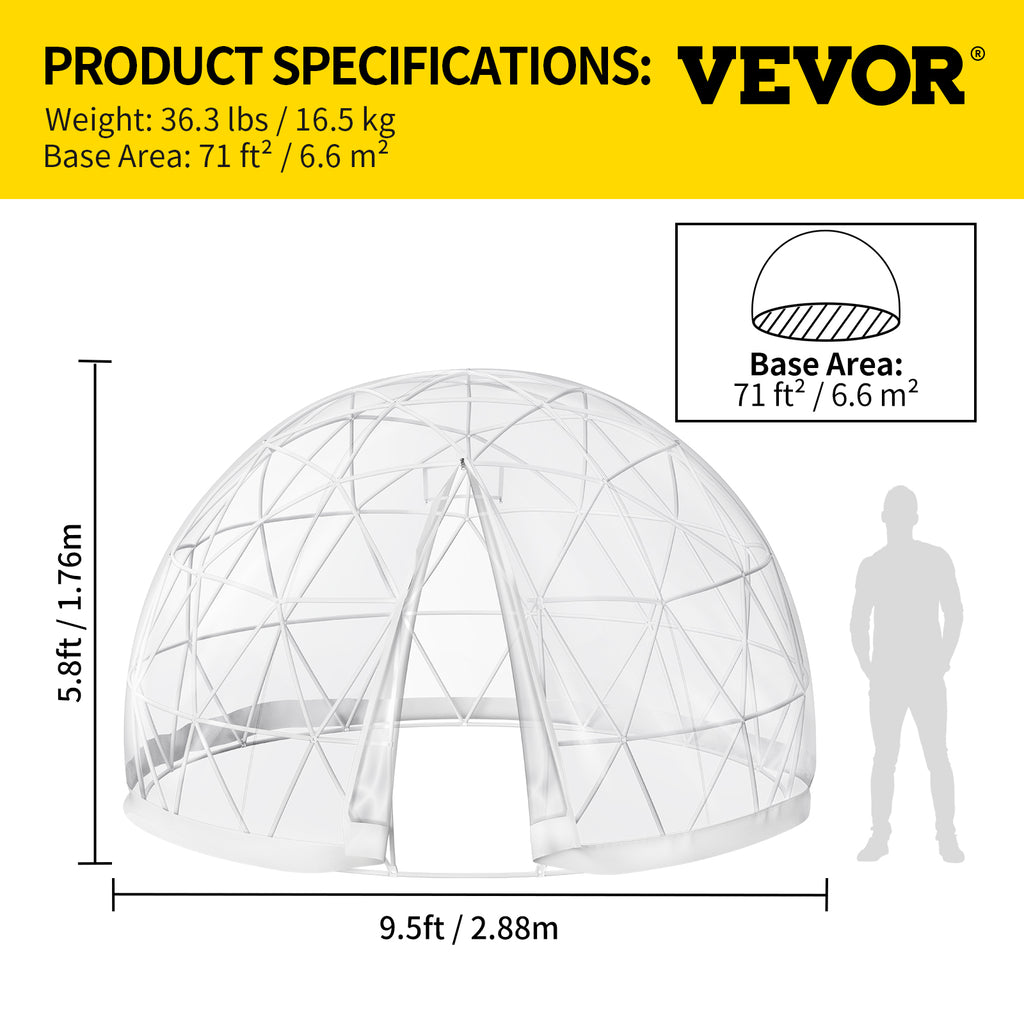 9.5ft PVC Geodesic Dome Bubble Tent with Door and Windows P985878