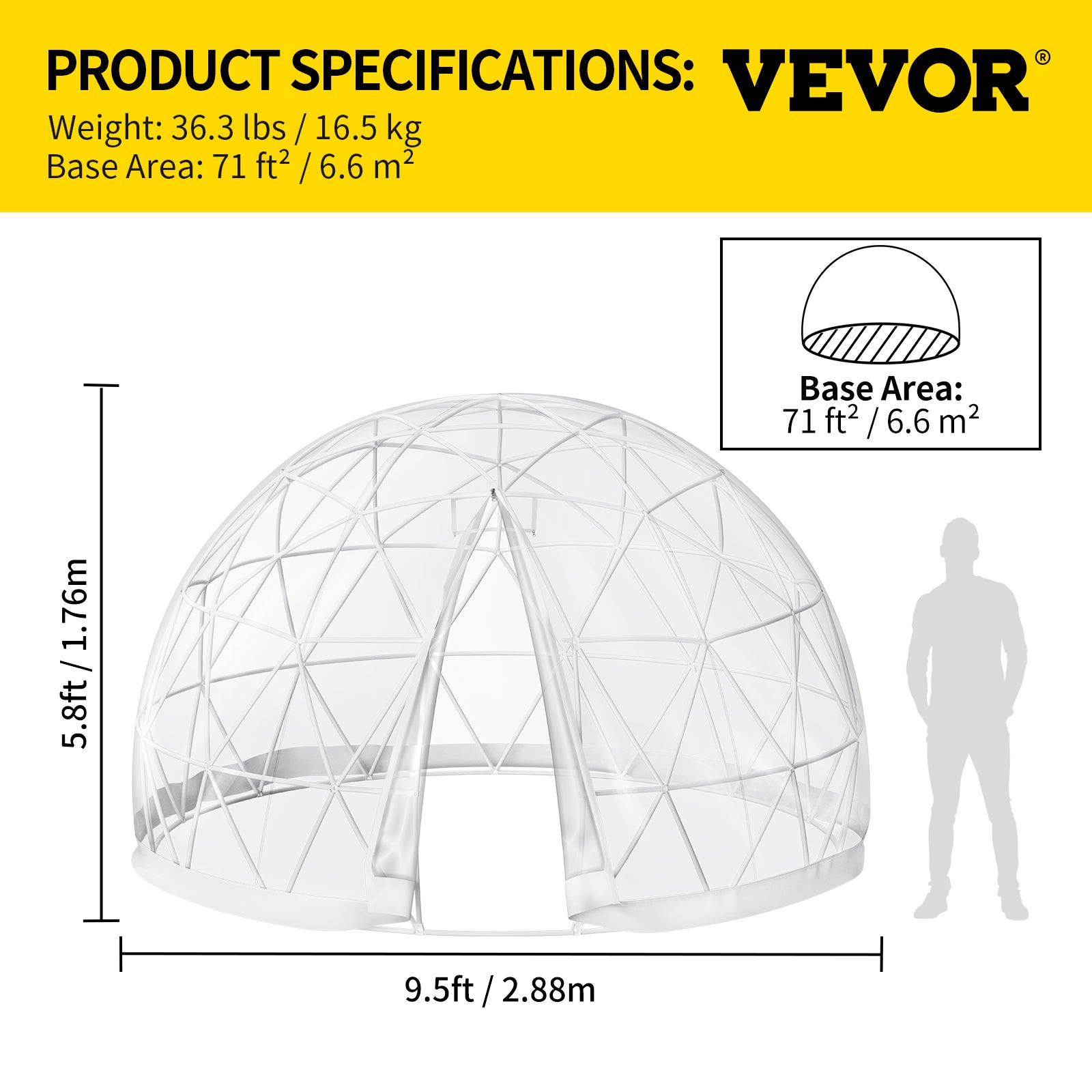 9.5ft PVC Geodesic Dome Bubble Tent with Door and Windows P985878