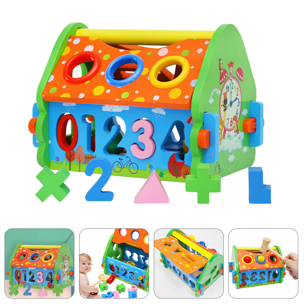 Wooden House Building Block Numbers Shape Matching Game Playset D422233