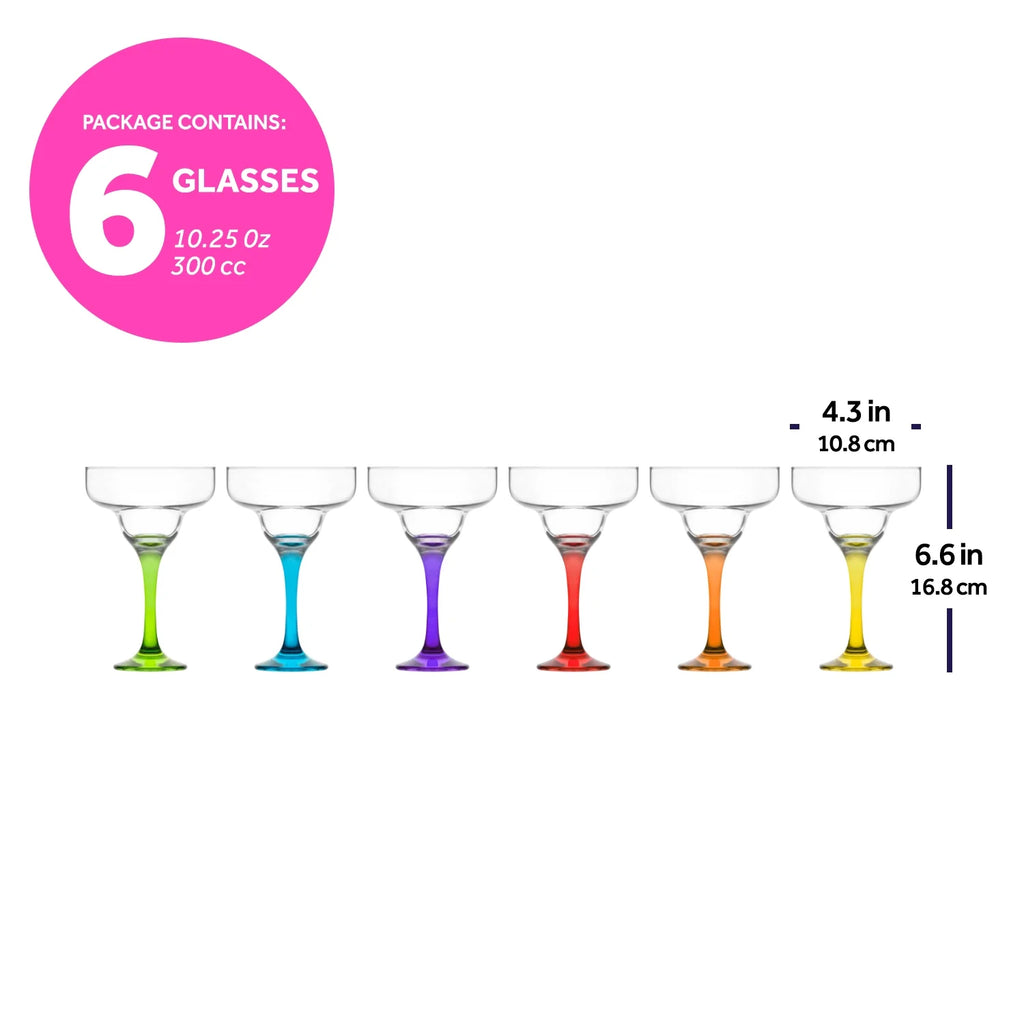 Set of 6 Margarita Glasses with Multi Colored Stems G1879