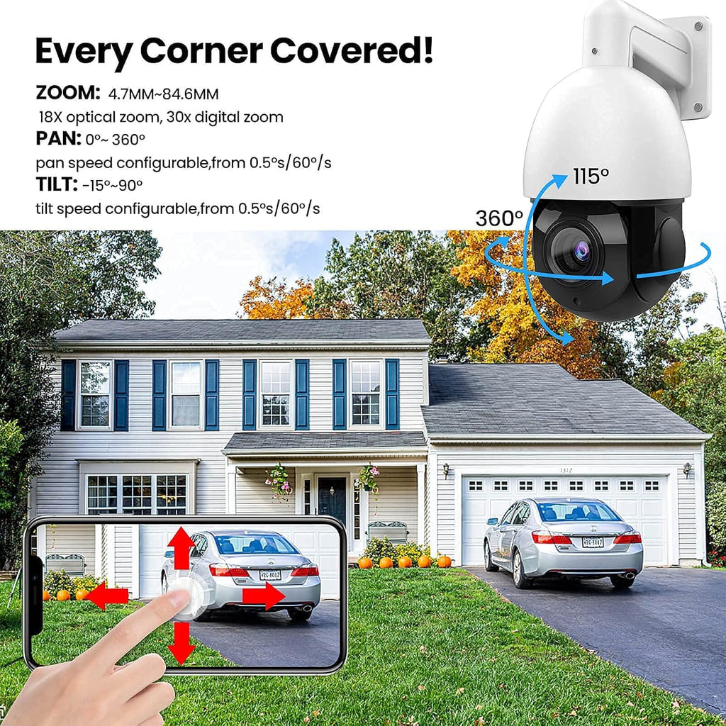 5MP PTZ Camera Outdoor, PoE Speed Dome IP Camera, 18x Optical Zoom, 165ft IR Night Vision, IP66 Security Cameras R636919