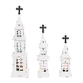 White and Black Distressed Finish Christmas Church Tealight Holders F13626