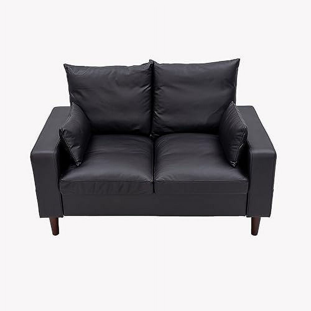 Black Faux Leather 2-Seat Sofa with Wood Leg F209418
