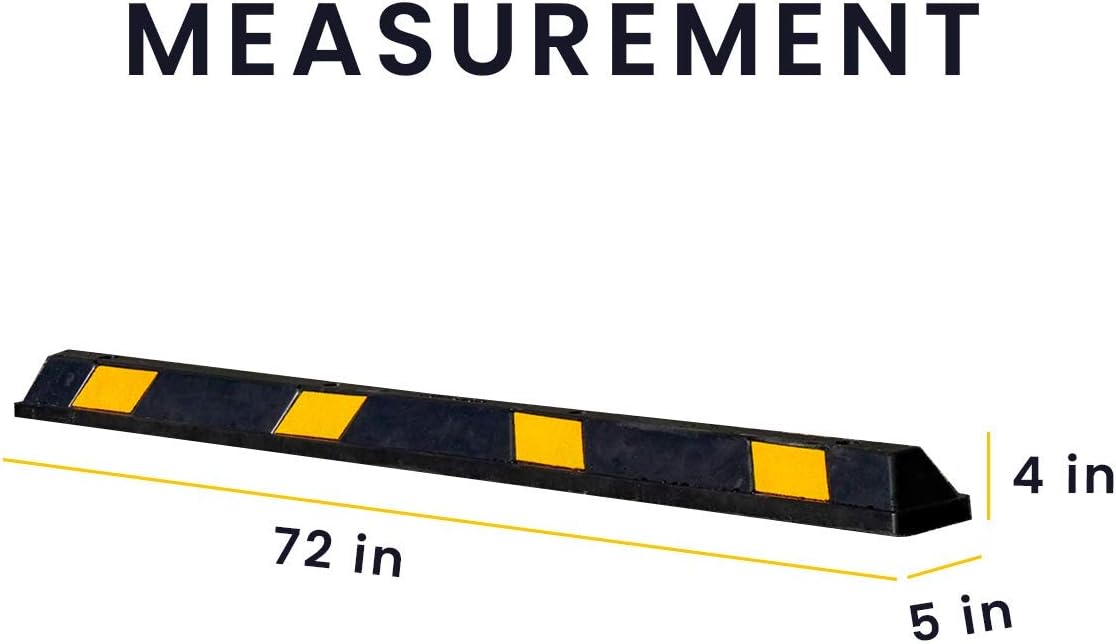 Rubber Parking Curb Wheel Stopper Block 72" Wide Black/Yellow Reflective, Pack of 2 Z32133