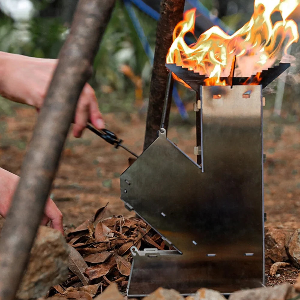 Outdoor Collapsible Wood Burning Portable Stainless Steel Rocket Stove N3560