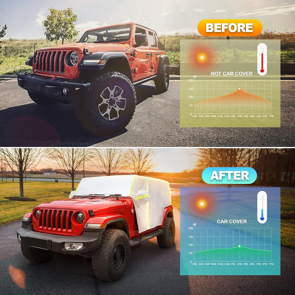 Waterproof Car Cab Cover for Jeep Wrangler 4 Door with 8 Gust Hooks Pack of 2 F622933
