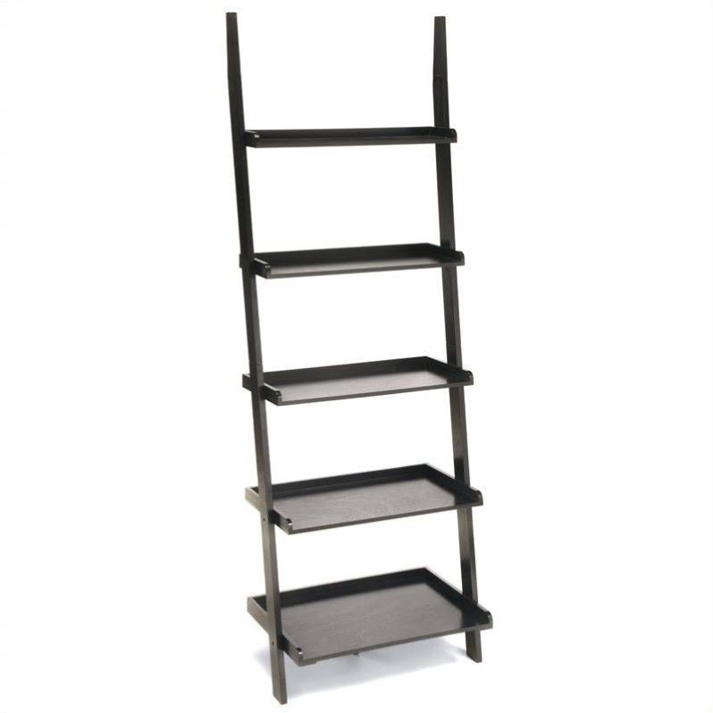 Black Wood Finish Ladder Bookshelf T274