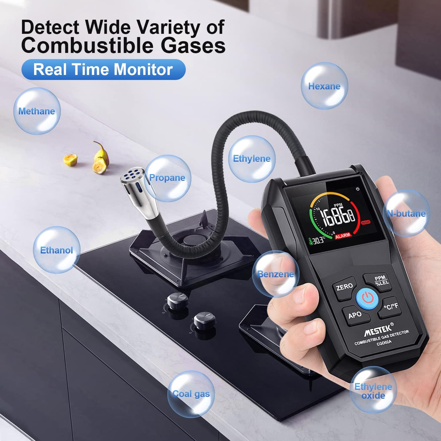 Gas Leak Detector with Alarm and Color LCD Display 0-50000PPM Pack of 2 I3308