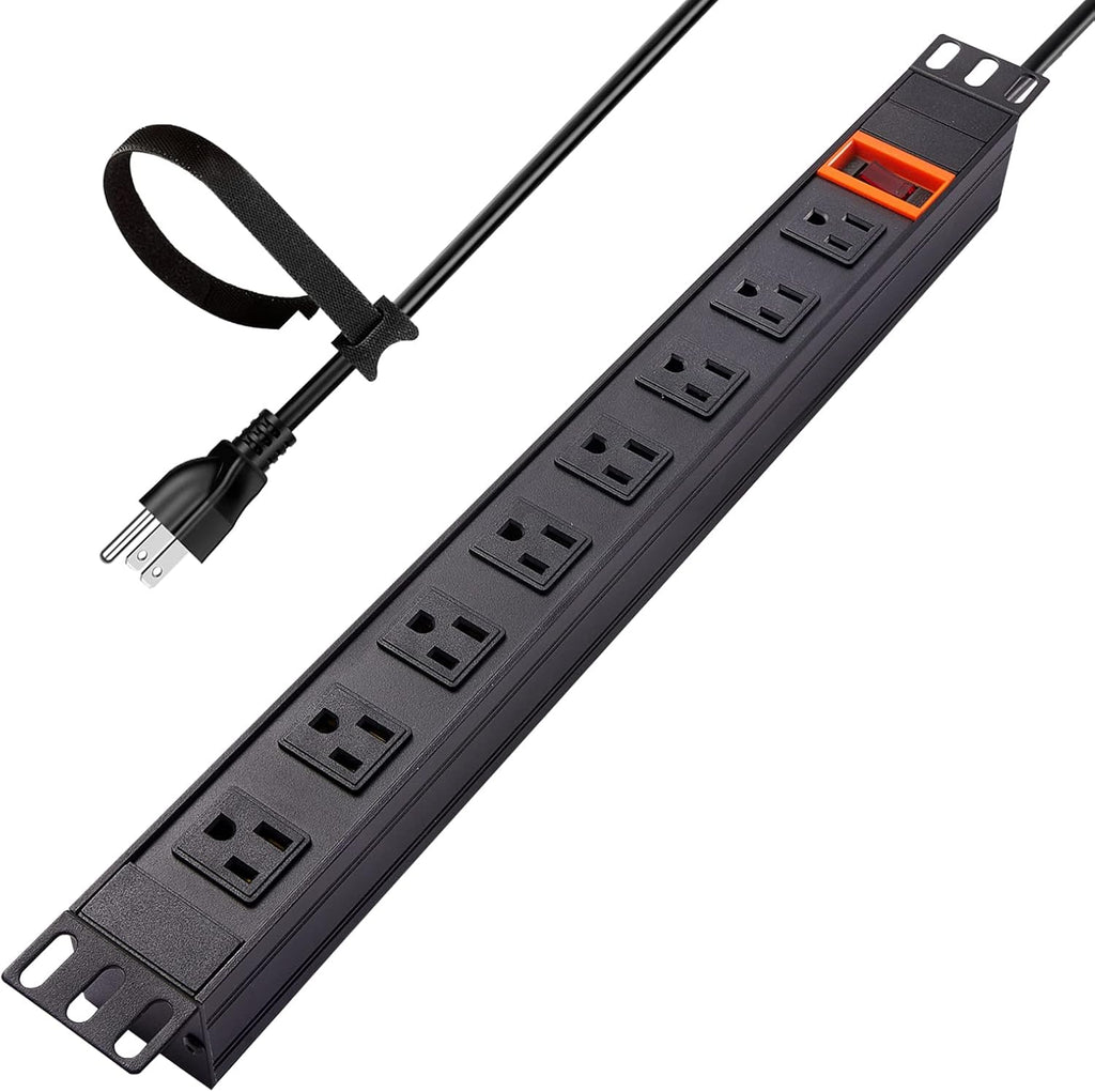 Black 1U Rack Mount PDU, 8 Outlets, 15A/125V, 6ft Cord, Pack of 2 J609398