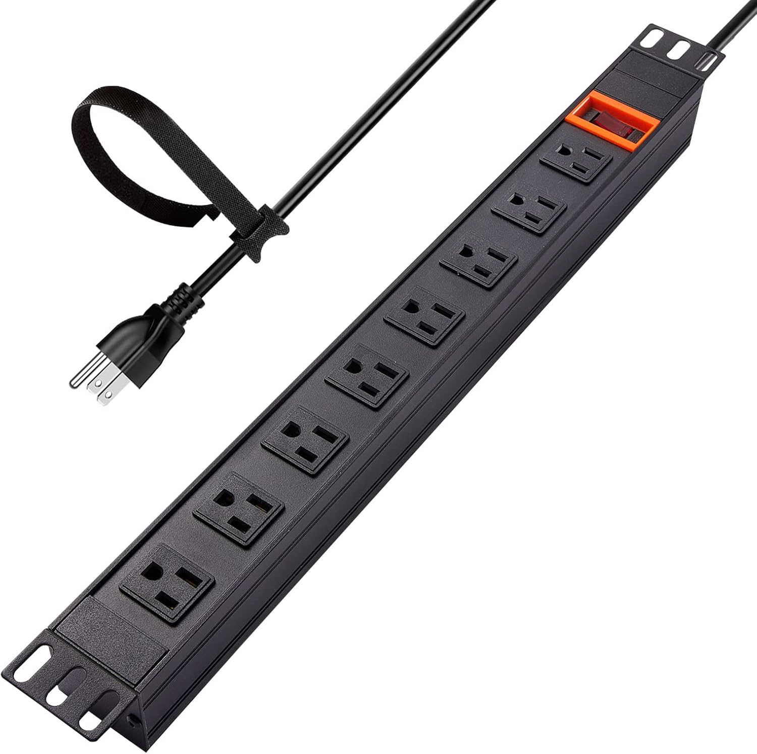 Black 1U Rack Mount PDU, 8 Outlets, 15A/125V, 6ft Cord, Pack of 2 J609398
