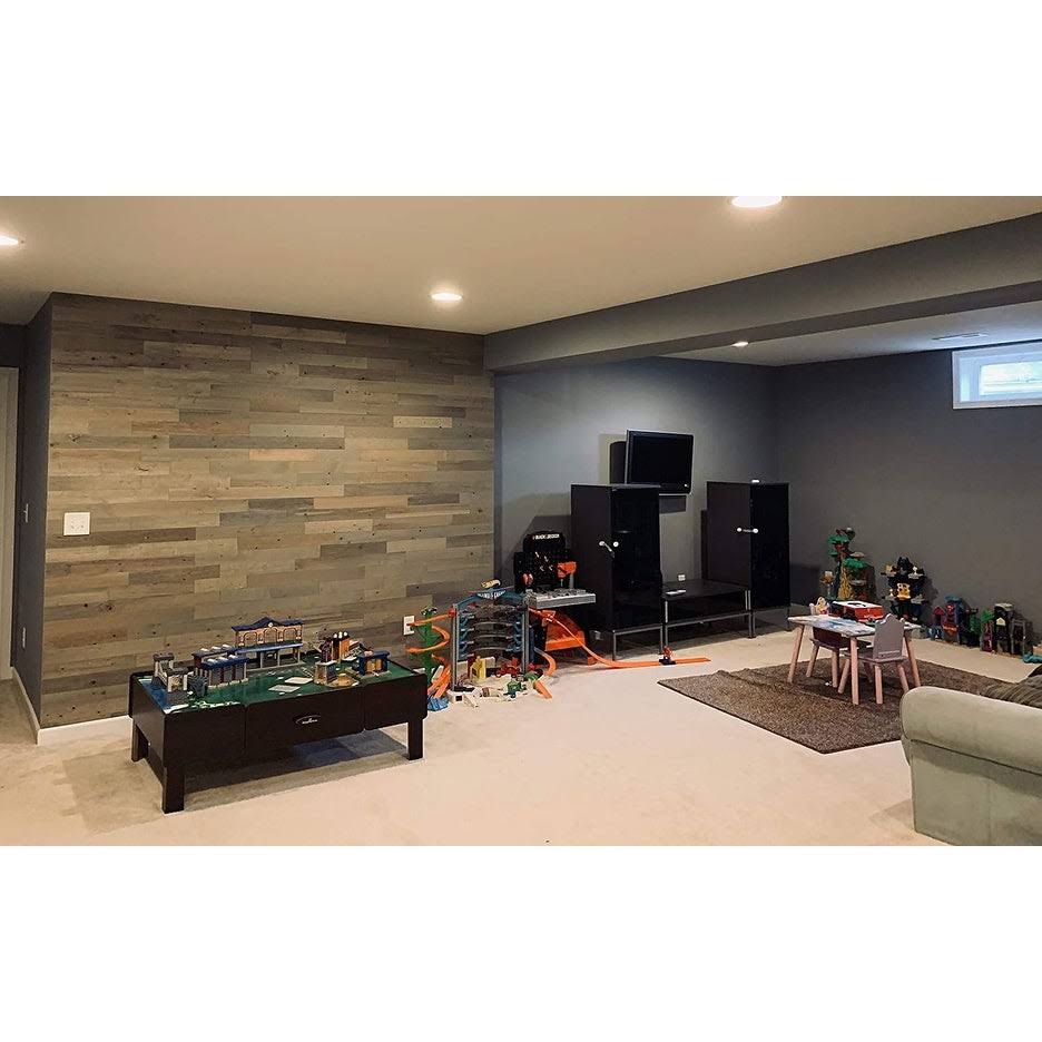 Reclaimed Wooden Wall Planks, Peel and Stick, 5x22 Wide, 10 Sq. ft, Driftwood L949797