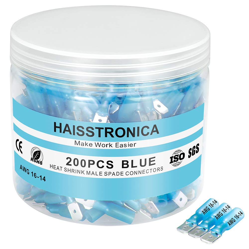 200PCS Blue 16-14 Gauge Heat Shrink Female Spade Connectors F3319