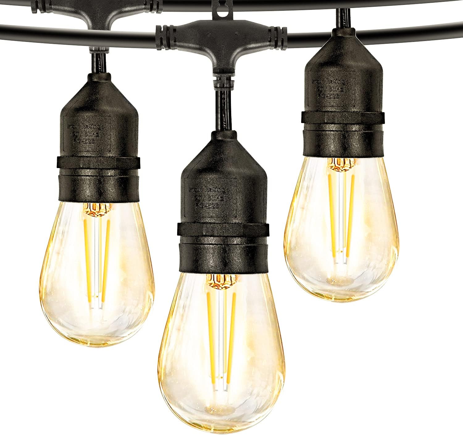 2 Pack 48FT LED Outdoor String Lights with 2W Dimmable Edison Shatterproof Plastic Bulbs Weatherproof Strand M6133
