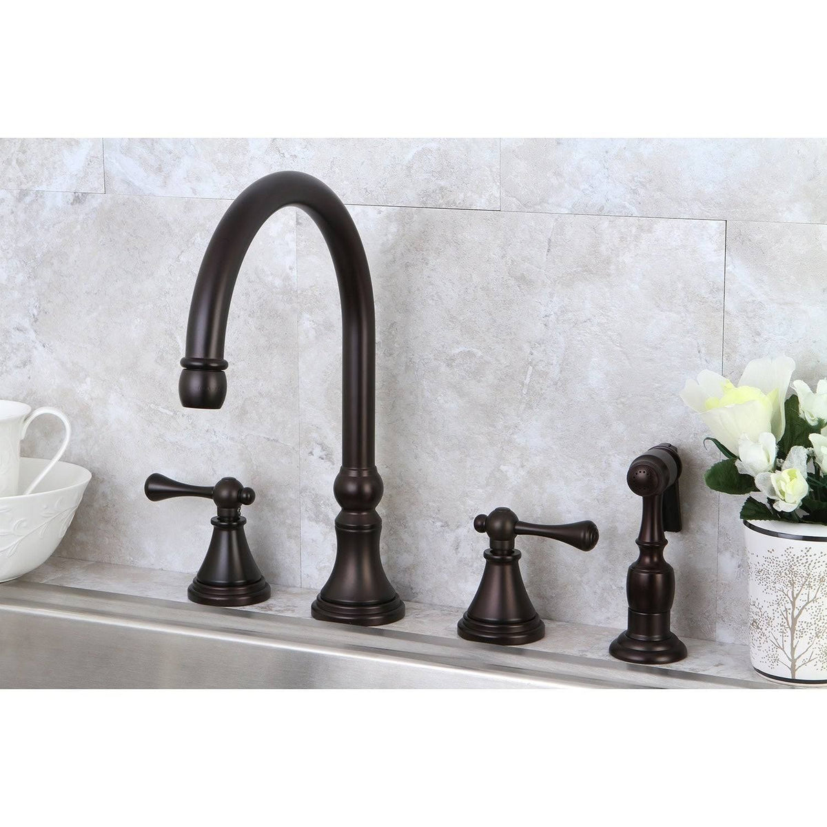 Widespread Kitchen Faucet with Brass Sprayer K2856