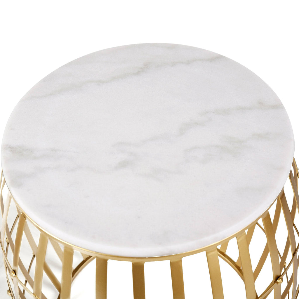 Gold White Marble Top Nesting Tables (Set of 2) P9393