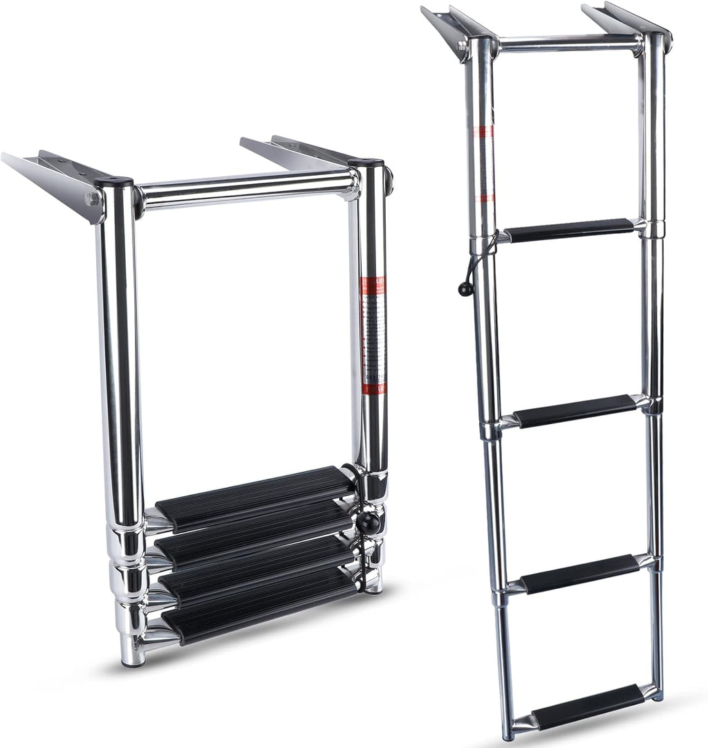 Folding 4 Step Stainless Steel Telescoping Boat Ladder Pack of 2 U9917