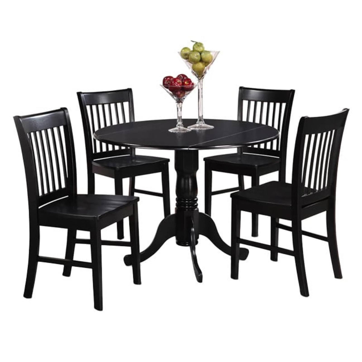 Black Round Kitchen Table and 4 Dinette Chairs 5-Piece Dining Set N9035