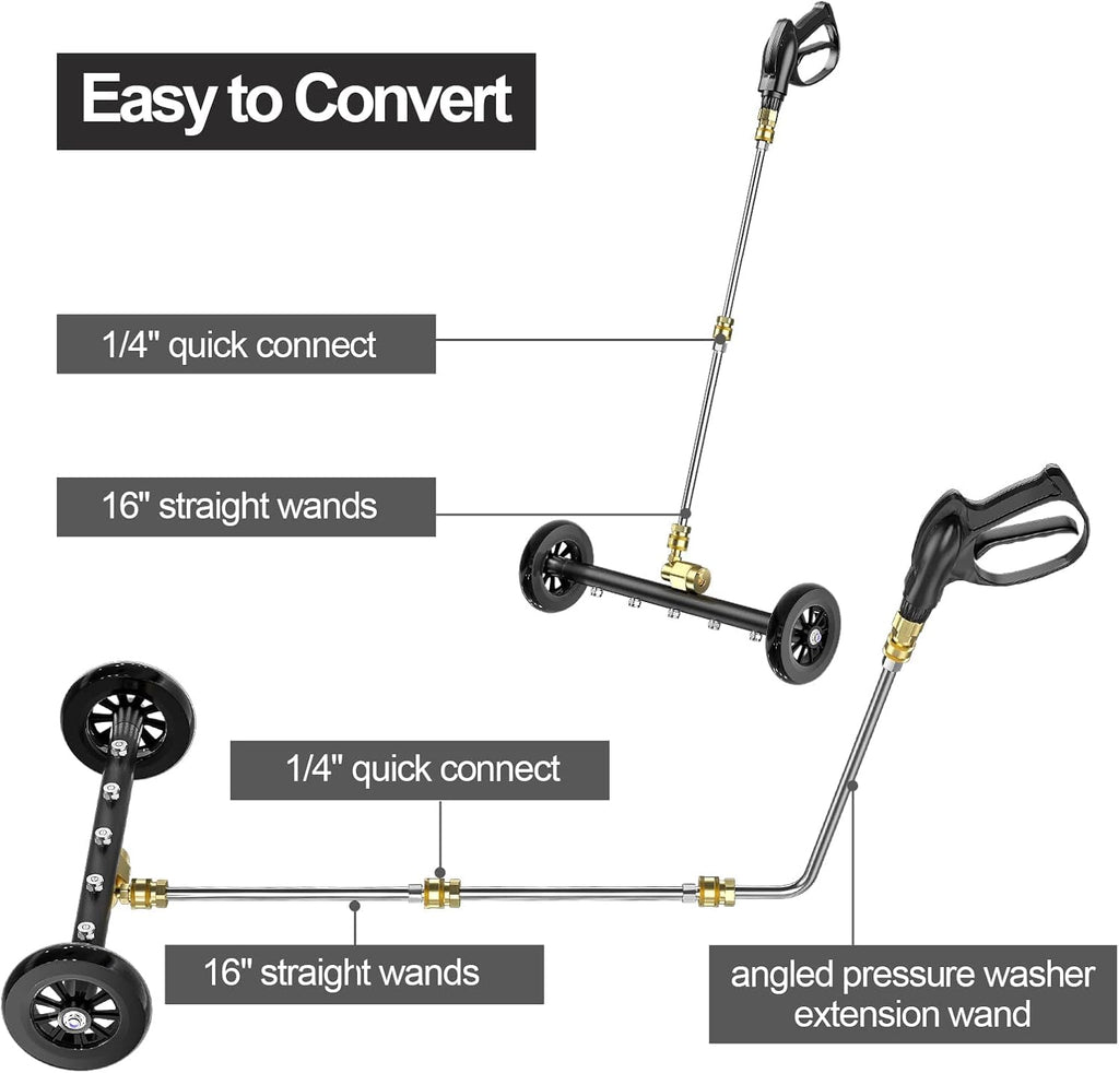 18 Inch Pressure Washer Water Broom Surface Cleaner with 3 Extension Wand Q16134