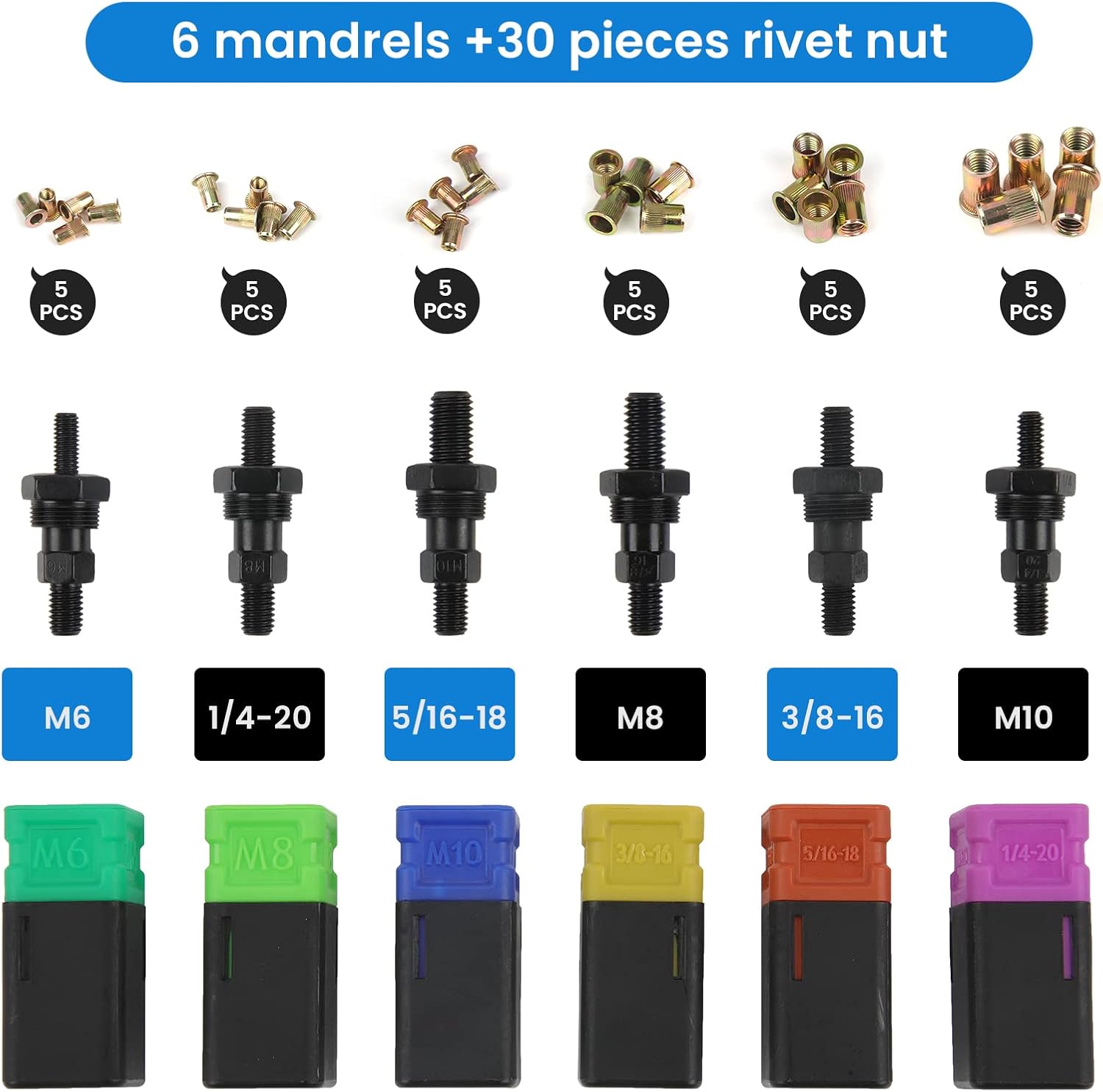 16 Rivet Tool Kit with 120PCS Rivet Nuts & Plastic Case P68516