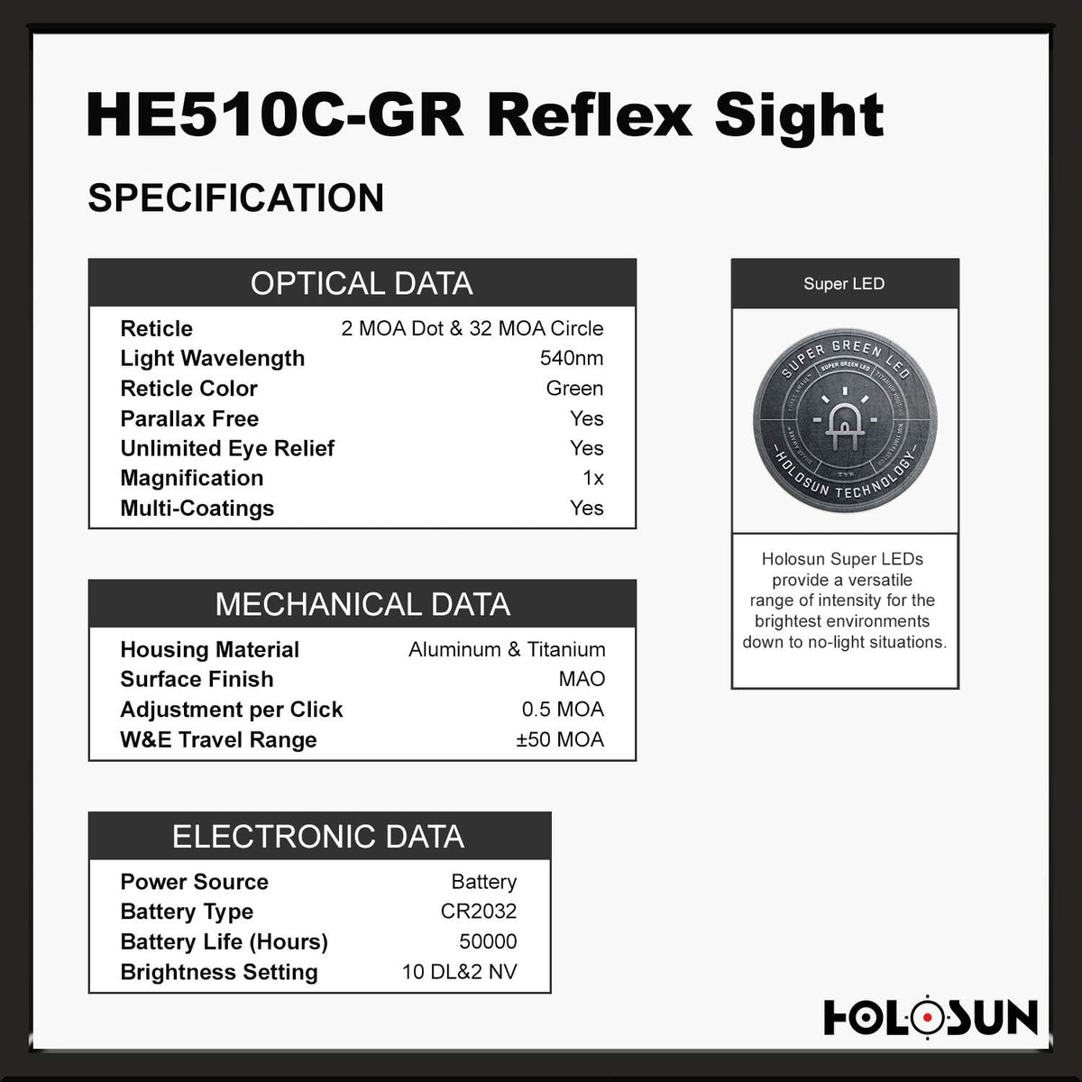 Open Reflex Optical Sight with Super Green LED E8817
